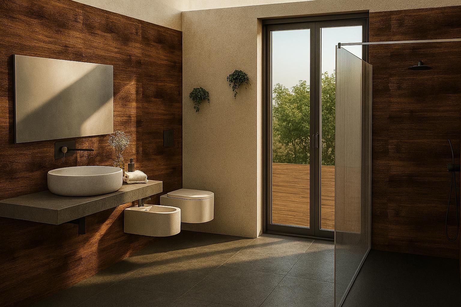 Interno — bagno con parete in legno